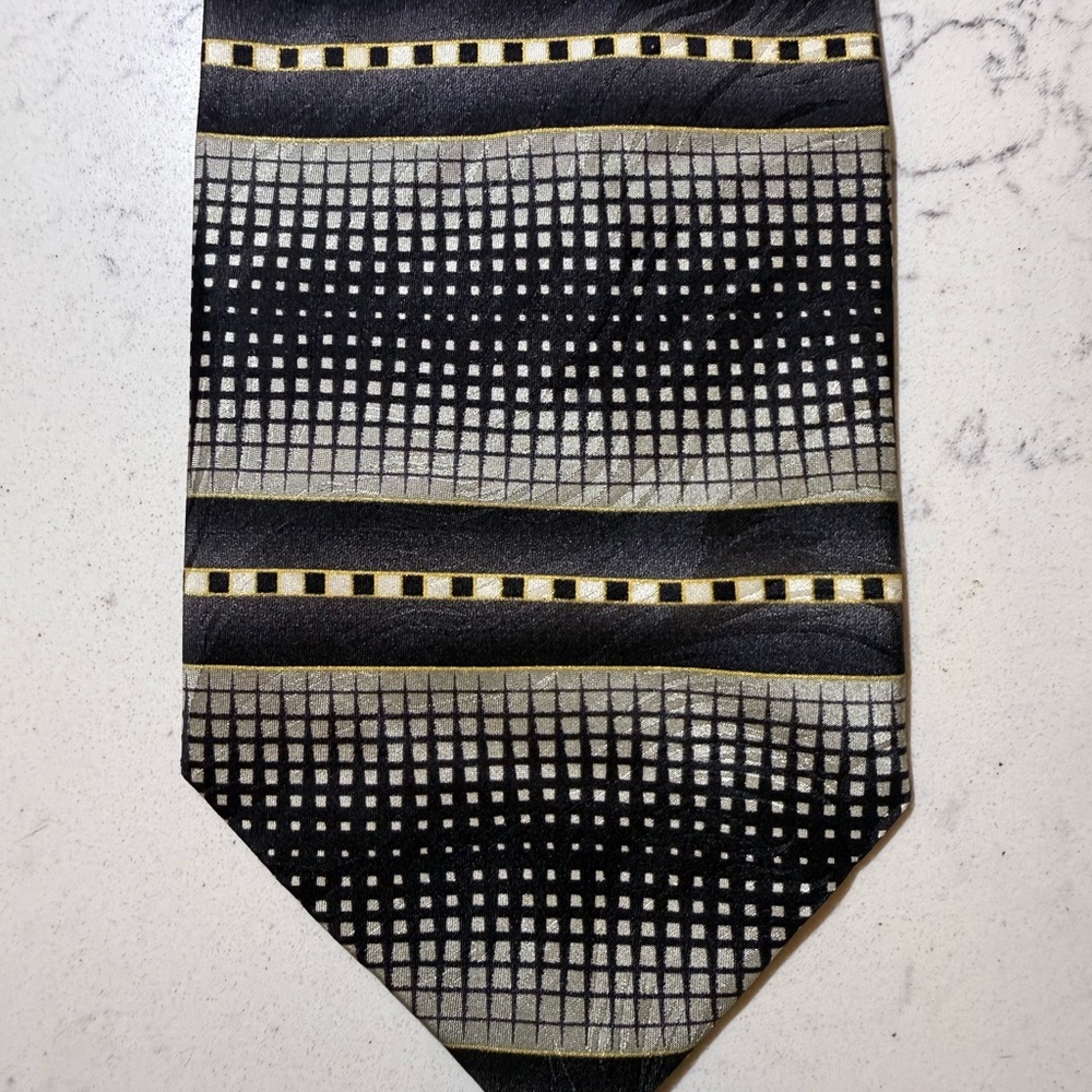 FRANCO DI NAPOLI 100% Silk Elegant Black , gold and Gray Men's Tie